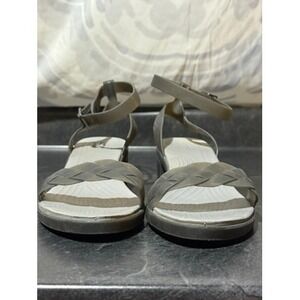 Crocs Isabella Women's 9W Graphite Black Braided Ankle Strap Block Heel Sandals